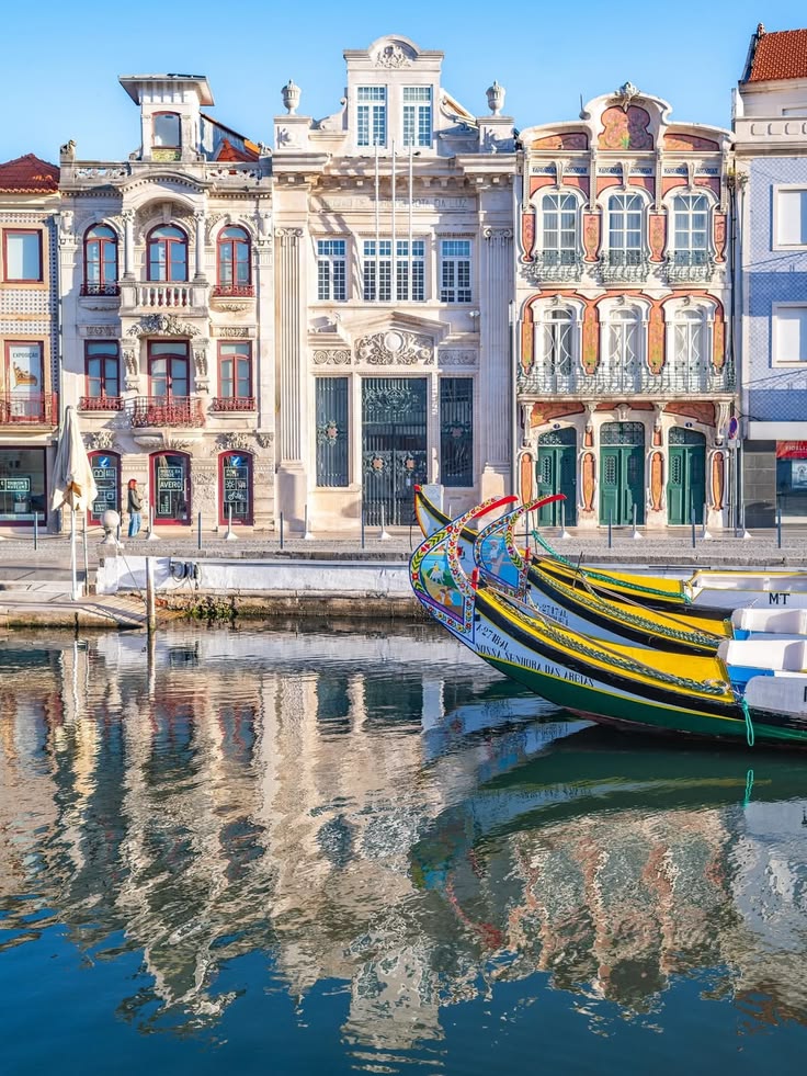 Moliceiro boats on the canal in Aveiro, Portugal